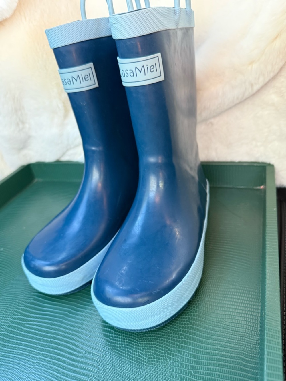 CasaMiel Kids Rain Boots Size 2 Navy Blue Natural Rubber Like New